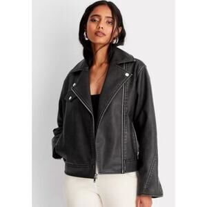 Universal Thread Women's Moto Jacket Faux Leather Faded Black Size X-Large